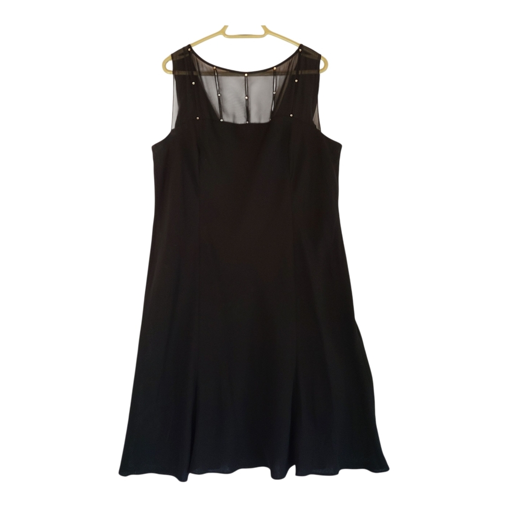 Evan Picone Black Midi Dress with Sheer Accents and Draped Back Size 20